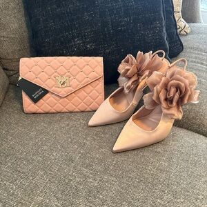 Karl Lagerfeld sling back heels &  Elegant Pink Badgley Mischka Quilted Clutch